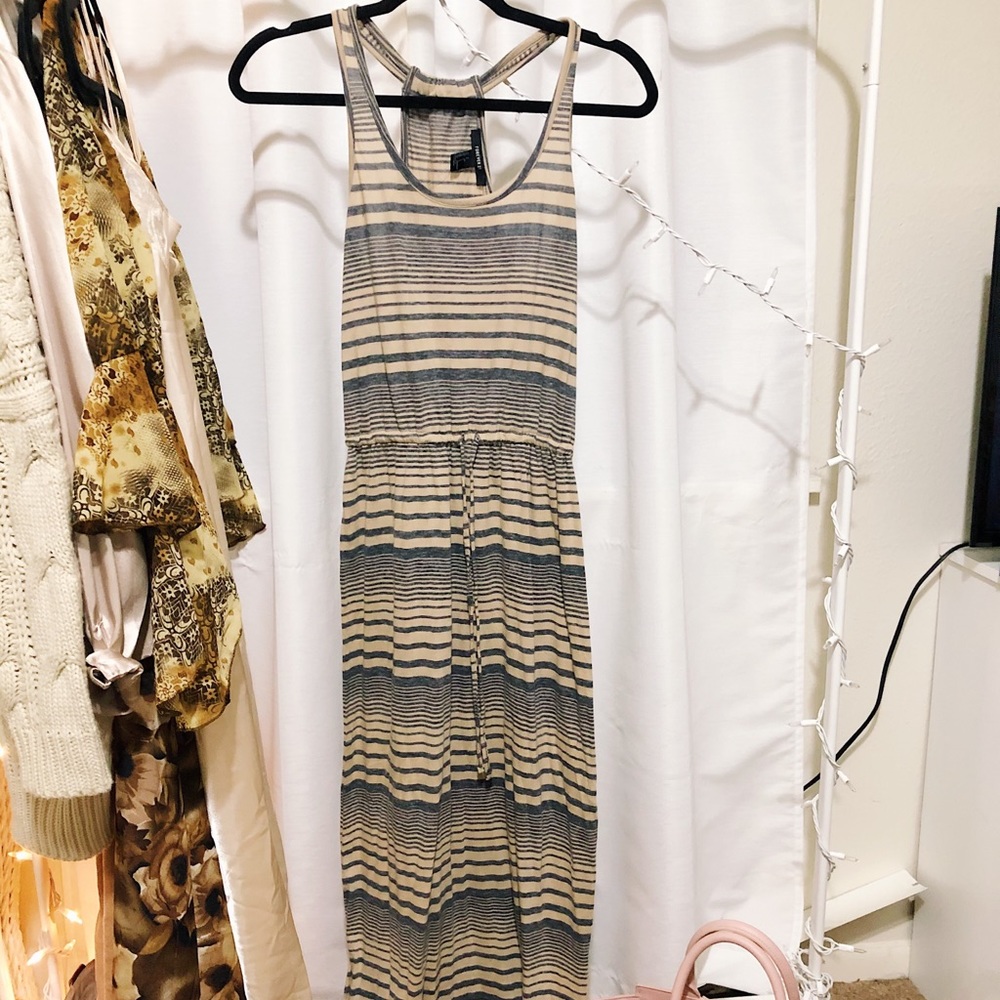 Striped Blue and Tan Maxi Dress